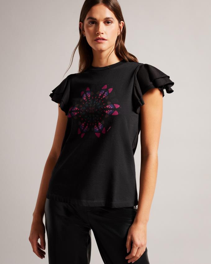 T-Shirt Ted Baker Kaleidoscope Graphic Noir Femme | MUL-55132066